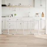 vidaXL Poartă c&acirc;ini pliabilă cu ușă, 6 panouri, alb, 300 cm, lemn plop