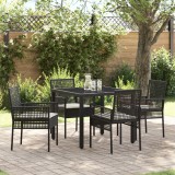 vidaXL Set de dining pentru grădină cu 5 piese și perne, din ratan sintetic negru