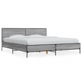 VidaXL Cadru de pat, gri sonoma, 200x200 cm, lemn prelucrat și metal