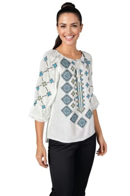 Bluza dama O25 alb/albastru deschis , marimea L foto