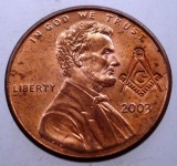 F.207 USA SUA 1 LINCOLN CENT 2003 XF/AUNC MASONIC MASON MASONERIE CONTRAMARCA, America de Nord