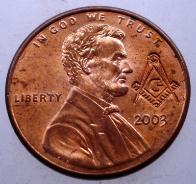 F.207 USA SUA 1 LINCOLN CENT 2003 XF/AUNC MASONIC MASON MASONERIE CONTRAMARCA foto