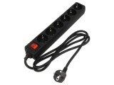 Prelungitor alimentare Goobay 6 prize, 1,5m, PVC, negru, cu &icirc;ntrerupător