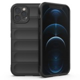 Husa pentru iphone 12 pro max, antisoc, margini cu striatii, design minimalist, black