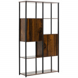 HOMCOM Biblioteca in stil industrial modern cu 4 rafturi si 2 dulapuri, rafturi din metal si lemn pentru casa si birou, 90x30x159,5 cm, negru si maro