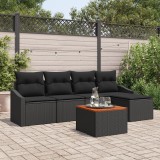 vidaXL Set canapea grădină 6 pcs Negru 55 x 55 x 37 cm Rattan, Lemn