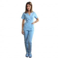 Costum medical bleo, cu bluza tip kimono si pantaloni bleo cu elastic M INTL foto