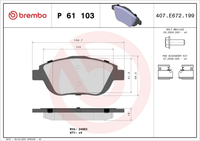 BREMBO P 61 103 PRIME LINE set placute frana,frana disc