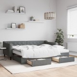 vidaXL Pat de zi cu extensie și sertare, gri &icirc;nchis, 90x200 cm textil