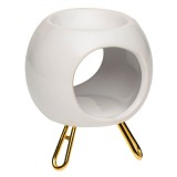 Suport Ulei Parfumat Ceramic, Alb, Piciorușe Aurii, Diametru 8.5 cm, &Icirc;nălțime 11 cm