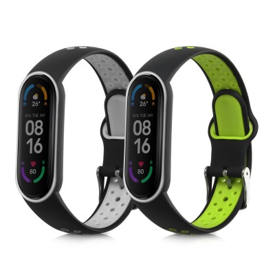 Set 2 curele kwmobile pentru Xiaomi Mi Smart Band 6/Mi Band 6/Band 5, Silicon, Gri/Verde, 59792.02 foto
