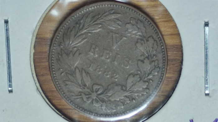 R08 Portugalia - moneda de colectie bronz - 5 V reis 1882 - Luis I - in cartonas