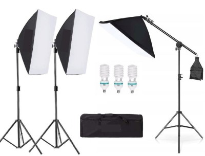 Kit de 3 softboxuri cu macara ajustabila, 3 trepiezi reglabili 200 cm, 3 becuri 85W, geanta de transport inclusa foto