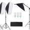 Kit de 3 softboxuri cu macara ajustabila, 3 trepiezi reglabili 200 cm, 3 becuri 85W, geanta de transport inclusa