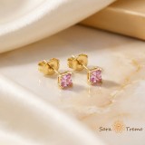 Cercei Roz Delicat , Cercei placati cu 3 straturi de aur 14K, zirconia roz