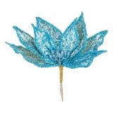 Floare decorativa de Craciun cu clips si glitter, bleu, 26 cm, CMCLASS