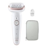 Epilator Braun Silk-&eacute;pil 9 9-000 Wet &amp; Dry, MicroGrip, Smart Light, 2 viteze, 40 pensete, Geanta de voiaj, Alb/Roz, Resigilat, Grad A