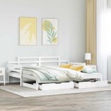 VidaXL Pat de zi cu extensie și sertare fără saltea, alb, 90x190 cm