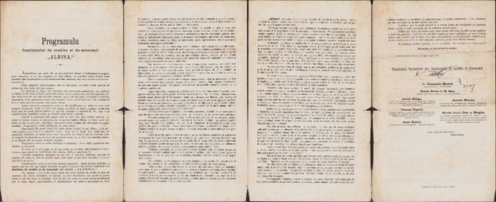 A744 Programul Institutului de credit și economii Albina din Sibiu &icirc;n 1871, la &icirc;nființare