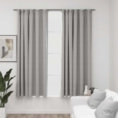 vidaXL Draperii opace aspect p&acirc;nză, cu c&acirc;rlige, 2 buc, gri, 140x175 cm