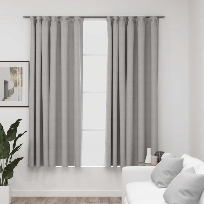 vidaXL Draperii opace aspect p&acirc;nză, cu c&acirc;rlige, 2 buc, gri, 140x175 cm
