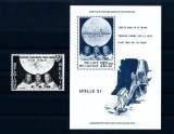 Set Belgia 1969 - Timbru + Coliță Apollo XI, Primul Om pe Lună, Armstrong, Aldrin, Collins (Mi. 1565 + Bloc 40) - MNH -A101