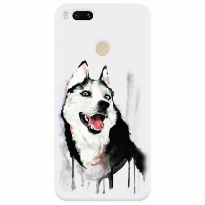 Husa silicon pentru Xiaomi Mi A1, Husky Dog Watercolor Illustration foto