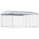 Cumpara ieftin Padoc de exterior cu acoperis pentru caini, 382x382x225 cm