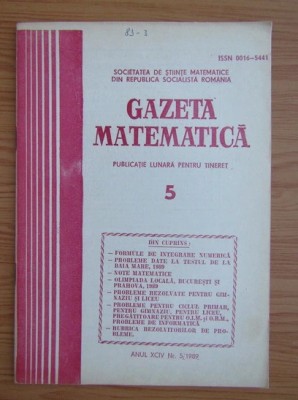 Gazeta matematica nr. 5 / 1989 foto