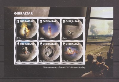 Gibraltar 2019&amp;ndash;Cea de-a 50-a aniversare a misiunii Apollo 11 pe Luna(colita),MNH foto