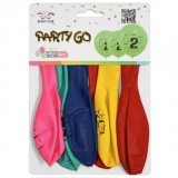 Set 6 Baloane aniversare PartyGo cifra 2, 30cm, imprimate, diverse culori