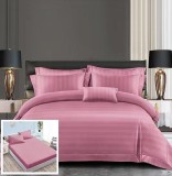 Cumpara ieftin Lenjerie Pat Damasc Deluxe Elton DD002, 6 Piese, Cu Elastic, Roz, Bumbac, 180x200 cm