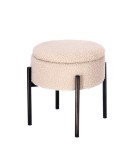 Taburet cu spatiu depozitare textil buclat crem fier negru 28 x 31 cm