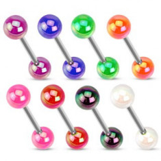 Piercing pentru limba din otel, doua bile colorate cu sclipiri metalice - Culoare Piercing: Ametist foto