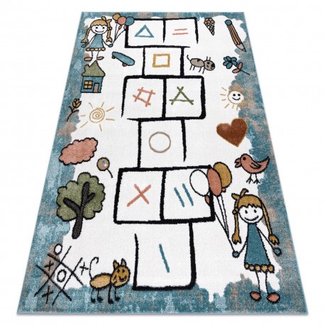 Covor FUN Hop pentru copii, şotron, animale, albastru, 280x370 cm