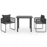 Set mobilier de masă pentru grădină, 3 piese, negru, ratan PVC