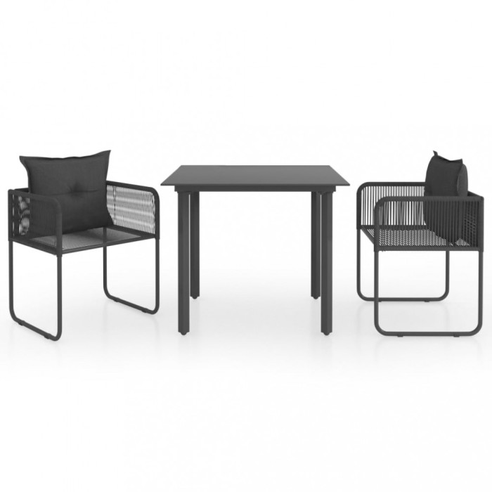 Set mobilier de masă pentru grădină, 3 piese, negru, ratan PVC