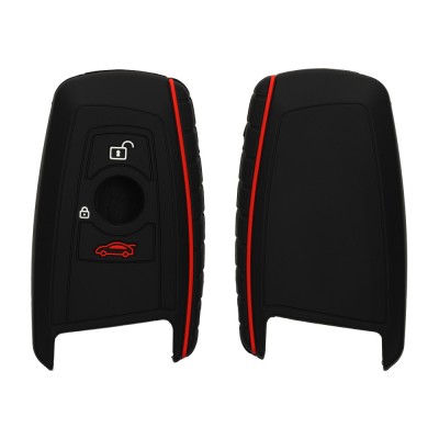 Husa Cheie Auto Kwmobile pentru BMW 3 Butoane, Negru/Rosu, Silicon, KWM0000085G004C foto