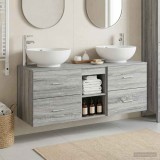Cumpara ieftin Set dulap baie 3 buc. Sonoma gri 129 x 44,5 x 80 cm