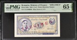 Bancnota 5 lei 1952 SPECIMEN UNC, gradata PMG 65 EPQ
