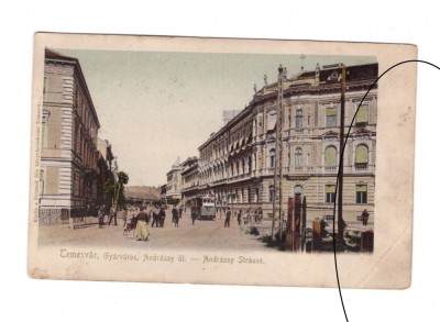 CP Timisoara - Strada Andrassy, pana in 1918, animata, stare buna foto