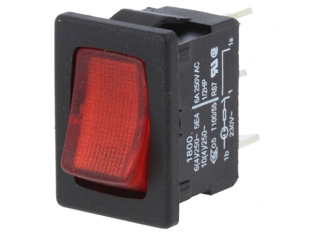 Comutator Rocker ON-OFF 10A 250V Roșu LED IP40