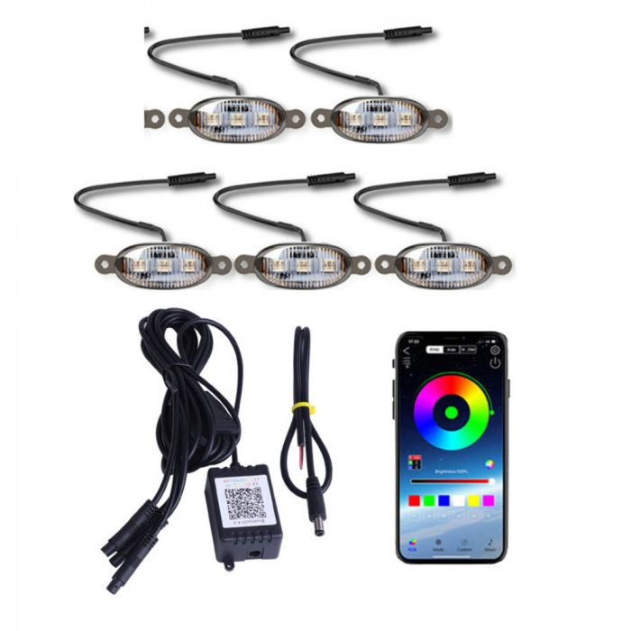 Set 5 lampi auto LED SMD, RGB, 12V, aplicatie, BT