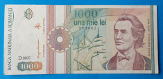 Bancnota in stare foarte buna 1.000 Lei 1991 - UNA MIE LEI - 1000 Lei - seria D foto