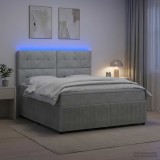 Cumpara ieftin Pat cu arcuri LED si saltea Gri deschis 140 x 200 cm Catifea