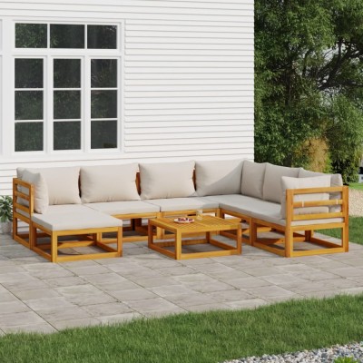 Gossi set mobilier gradina cu perne gri deschis, 8 piese, lemn masiv foto