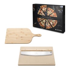 Set piatra de pizza Navaris, 30x38 cm, cu palet de bambus si cutit, pana la 800&deg;C, 53326.01