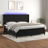 Cumpara ieftin Pat cu arcuri, saltea și LED, negru, 200x200 cm, catifea