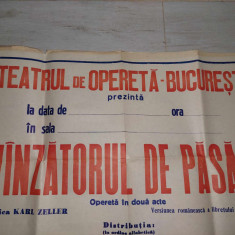 Afis Vechi TEATRUL de OPERETA BUCURESTI-VANZATORUL DE PASARI,Opereta in 2 acte