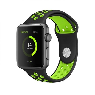 Curea sport Edman silicona pentru Apple Watch Ultra/SE/9/8/7/6/5/4/3/2/1, 42/44/45/49 mm, marimea L, Negru/Verde foto